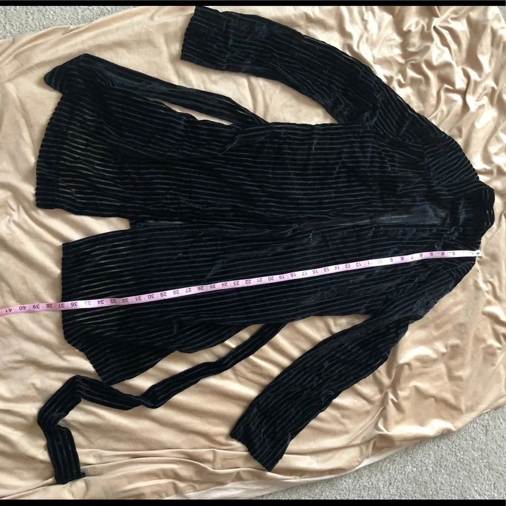Knot Sisters EUC Velvet & Sheer Striped Black Cardigan Medium - Picture 11 of 14